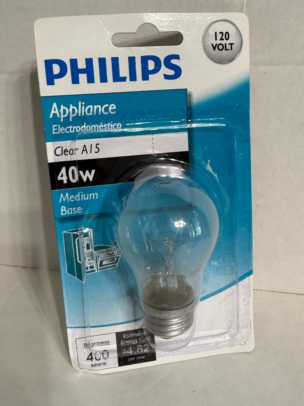 Philips Kitchen Appliance 120V Clear A15 Medium Base Light Bulb 40W NOT LED